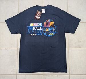 Hase Authentics Men's Large NASCAR One Race At A Time 2008 Tour Navy Blue Cotton